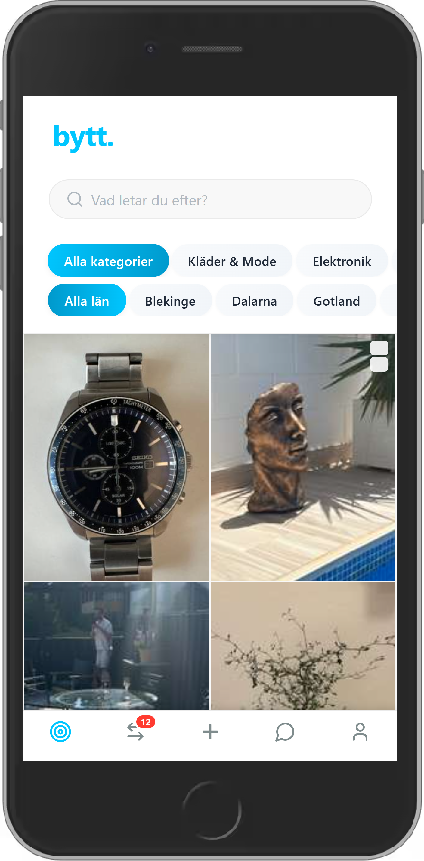 Bytt app hemskärm - scrolla i flödet för att hitta saker att byta
